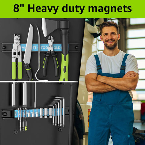 Modular Power Tool Organizer Wall Mount Garage Shelf With Four Tiers showcasing tools held by heavy-duty magnets.