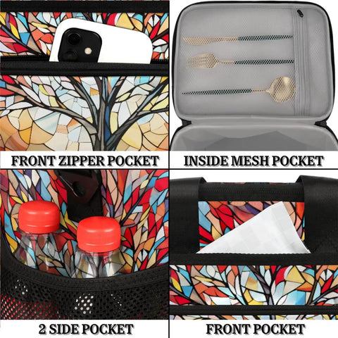 Insulated Picnic Backpack Lunch Bag For Women And Men Colorful Trees Design showing pockets and compartments