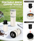 All In One Portable Coffee Maker With Built In Burr Grinder And Pour Over Filter For Travel Car Camping And Home Get Fresh Ground Coffee On The Go Anywhere In Minutes showing pour-over brewing process.