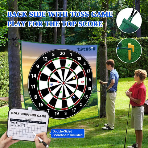 Chipping Golf Game Set With Hitting Mat And Double Sided Practice Mat 70 By 70 Inch Indoor Outdoor Training Kit with dartboard design