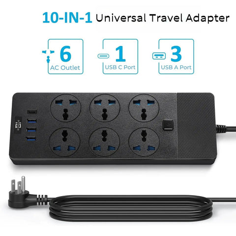 High Power 3000W USB Power Strip With Four USB Ports Including One USB C 6Ft Heavy Duty Extension Cord 110 240V