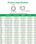 Product specifications chart for Snap-In Knockout Bushing Grommets 1/2 Inch Black Nylon Plastic Cable Hole Grommets for Wiring and Electrical Installations
