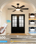 52 Inch Ceiling Fan With Lights Six Double Sided Blades Ultra Quiet Reversible DC Motor Remote And App Control in black