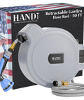 Heavy Duty Workhorse Wall Mounted Retractable Garden Hose Reel With 50 Ft Reach Half Inch Quick Connect 10 Pattern Sprayer