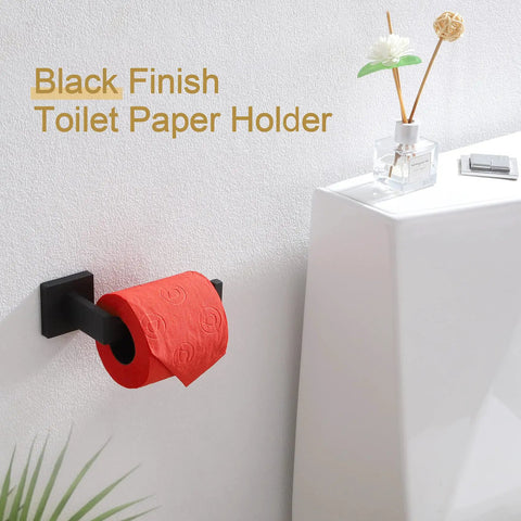 Matte Black Wall Mounted Toilet Paper Holder Stainless Steel SUS304 Rustproof Bathroom Accessory with red roll