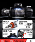 Pro Series 13500 Lb 12V Electric Winch With Synthetic Rope, 2 In 1 Wired And Wireless Remote, IP67 Waterproof, 7 HP Motor, Heavy Duty Recovery For Jeep SUV Truck And Trailer shown with 13500 lb capacity