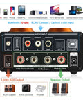 Rear view of ST-01 Pro 200W Bluetooth Tube Amplifier With USB DAC Coaxial And Optical Inputs 2 Channel Vacuum Tube Power Amp