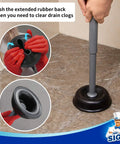Heavy Duty Toilet Plunger With Holder Set For Quick Bathroom Cleanup, ergonomic handle and rubber suction cup in use