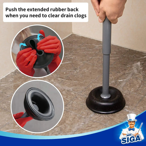 Heavy Duty Toilet Plunger With Holder Set For Quick Bathroom Cleanup, ergonomic handle and rubber suction cup in use