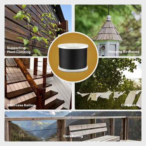 Top Shelf 400FT 1/8 Inch Black Stainless Steel Cable For Railing Systems Heavy Duty 7X7 Wire Rope for decking and gardening.