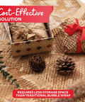 Heavy Duty Brown Honeycomb Packing Paper For No Sweat Moving Day Prep, Super Stretchy Shock Absorbing Cushion Wrap That Really Holds Up Without The Bubble Wrap Hassle, Comes Ready With Thirty Fragile Labels laid out with gifts and decorative elements.