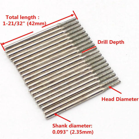 1.5mm Diamond Drill Bits For Stone And Sea Glass Jewelry Making Pack Of 30 Pcs Lapidary Gemstone Drill Bits 2.35mm Shank