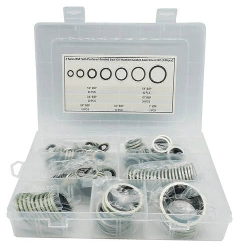 Oil Washer And Gasket Kit 160Pcs With Seven Sizes Dowty Self Centered Bonded Seal Washers In Plastic Box for automotive use