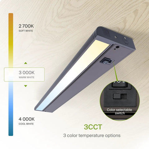 24 Inch Swivel LED Under Cabinet Lights Dimmable 3CCT 2700K To 4000K No Fuss Plug In Or Hardwired Install Bronze Finish
