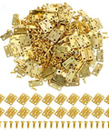 100 Piece Tiny Dollhouse Hinges Set With 180 Degree Mini Metal Hinge Hardware And 400 Screws for DIY projects, gold-tone finish.