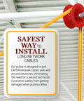 Pulley system for safe installation of long network cables