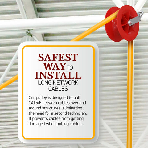 Pulley system for safe installation of long network cables