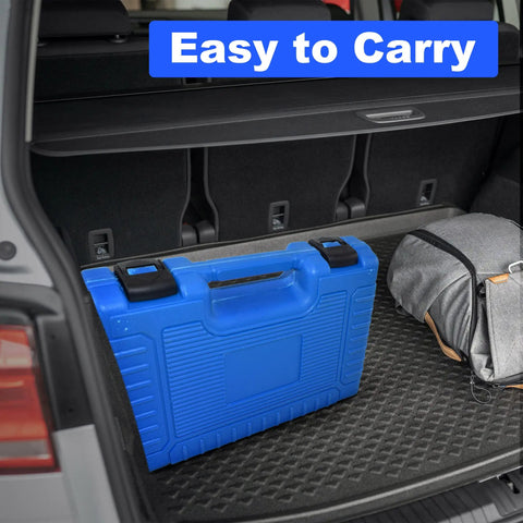 Blue case of Must Have Engine Camshaft Belt Timing Locking Tool Kit For Ford Fusion Escape Focus Fiesta Mazda in car trunk