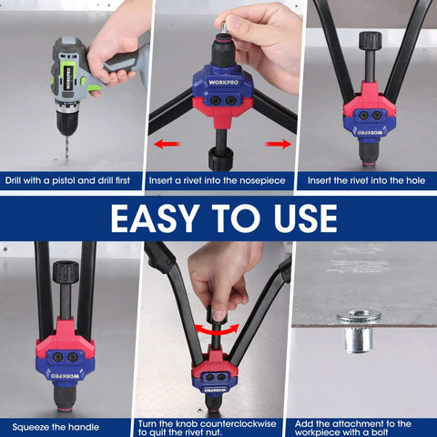 Steps using Rivet Nut Tool Kit With Carrying Case, 16 Inch Quick Change Mandrel Rivet Nut Setter, Includes 11 Metric And SAE Mandrels, 185 Rivnuts, Versatile DIY Metal Fabrication Kit For Cars, Bikes, And Home Projects