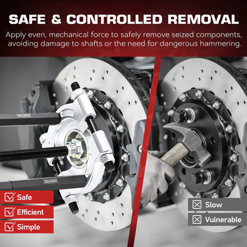 Bearing Puller And Splitter Set For Automotive Use 5 Ton Capacity in action on brake rotor for safe removal