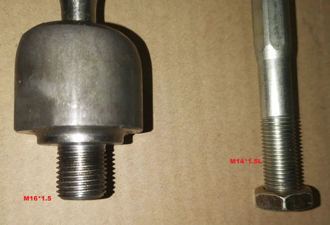 Close-up of Beefed Up Right Passenger Side Steering Tie Rod End Assembly And Boots Kit Replacement 51-1085 For RZR XP Turbo And RZR XP4 1000 UTV Rack And Pinion 1824747 2017 To 2023, showing metal components with M16*1.5 and M14*1.5L thread sizes.