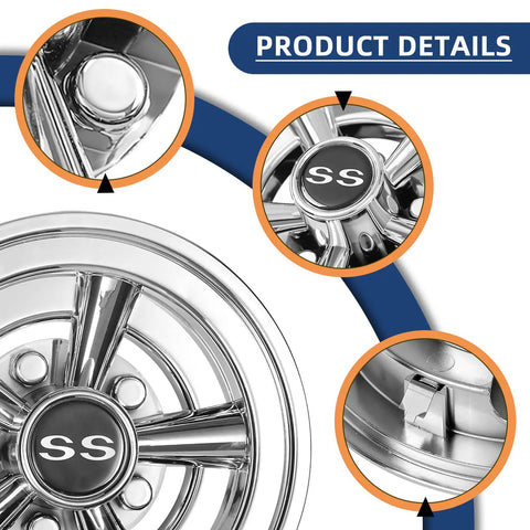 Chrome 8 Inch Golf Cart Hubcaps Set Of 4 For EZGO Club Car And Yamaha Golf Carts Wheel Covers With Classic 5 Spoke Design