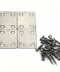 4 Pack Hella Durable 304 Stainless Steel Mending Plates For Wood Repair Include Screws Rust Proof Flat Corner Braces in silver finish.