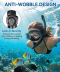 Woman using All-In-One Snorkel Mask Set With Dry Snorkel And 180 Degree Panoramic View, Anti-Fog And Anti-Leak Tech, Built For Adults underwater with fish