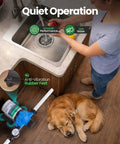 12V Water Pump With 3.5 GPM Flow Pure Copper Diaphragm Motor Self Priming Design in a kitchen with sleeping dog