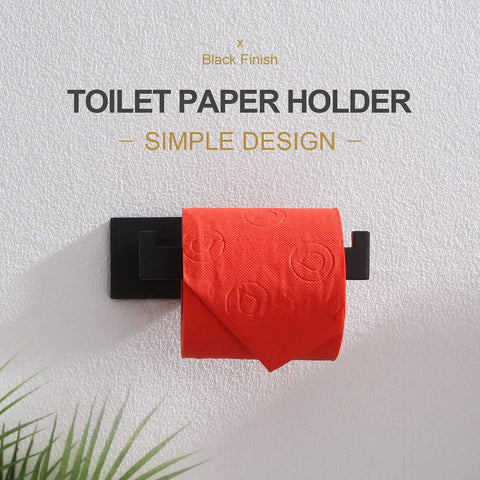 Matte Black Wall Mounted Toilet Paper Holder Stainless Steel SUS304 Rustproof Bathroom Accessory with red roll and text