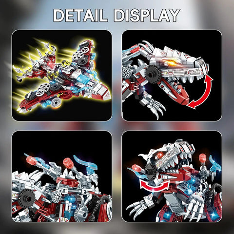 Detail display of 2 In 1 Dinosaur Mech Building Set With 422 Pieces Transforming T Rex Robot For Adults And Teens STEM Construction Model Educational Puzzle Toy Featuring Movable Joints And Armor And 2 Way Transformations.