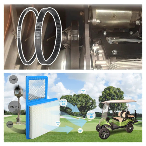 All In One Golf Cart Tune Up Kit with starter generator belt, drive belt, and air filter for Yamaha G16 G19 G22 1996 and up