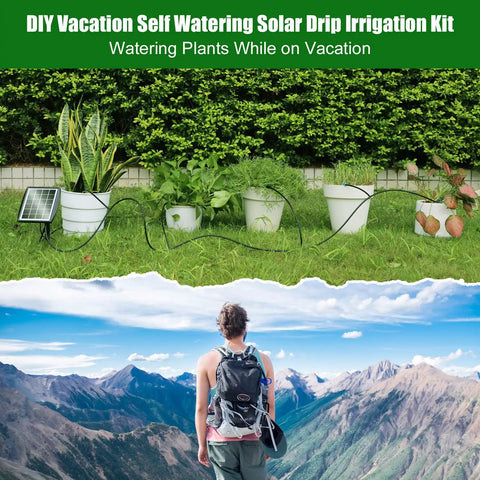 Automatic Drip Irrigation Kit For Pots And Plants With Sun Powered Operation setup watering plants outdoors