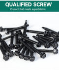 Top Shelf 50 Pack No 12 X 1 1/2 Inch Self Drilling Hex Head Screws Black 410 Stainless Steel hardware for sheet metal and wood.