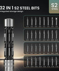Top Shelf 32 Piece Precision Screwdriver Set With S2 Steel Bits displaying various precision bits for electronics repairs.