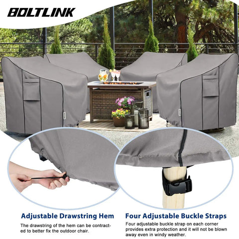 Heavy Duty Waterproof Patio Chair Covers 2 Pack For All Weather Outdoor Furniture with adjustable straps and drawstring hem