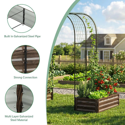 Do It All Galvanized Raised Garden Bed Set With Two Beds And 87 Inch Arch Trellis For Climbing Plants Outdoor Metal Planter Box