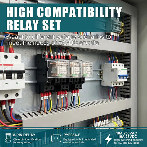 JQX-13FL 24V AC DPDT 8 Pin Relay With LED Indicator 10A Workhorse Electromagnetic Power Relay Base included mounted on panel