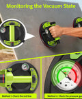 Heavy Duty Glass Suction Cup Lifter With 8 Inch Cup Built In Pressure Gauge 450 Lbs Max Load Vacuum Lifter showing pressure gauge use