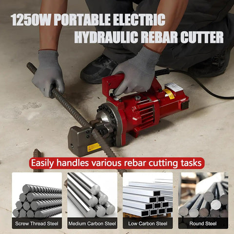 Heavy Duty Electric Hydraulic Rebar Cutter 1250W 110V Sparks Free Fast Cut In About Three Seconds Cuts Up To Three Quarters Inch 6 20 mm Steel Rebar Perfect For Concrete Construction Industrial Grade Reliable Performance cutting rebar