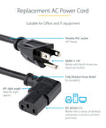 3ft Right Angle Power Cord NEMA 5-15P to IEC 60320 C13 18AWG 10A 125V UL Listed Replacement Cable with flexible PVC jacket