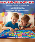Two kids playing with Map Puzzle For Kids Ages 4 To 8 With 50 State Shaped Pieces 103 Piece USA Map Floor Puzzle Large 18x24 Learning Toy