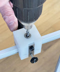 Pro Grade Window Screen Pin Plunger Jig Tool Drills Smooth Straight Holes Every Time No Sweat in use with a drill.
