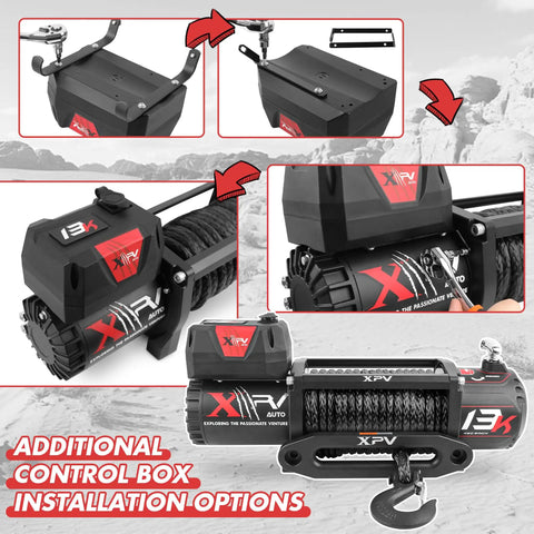 Beefy 13000Lb Synthetic Rope Electric Winch For 4x4 Off Road Trucks And SUVs Waterproof With Wireless Remote DK Series shown with installation options