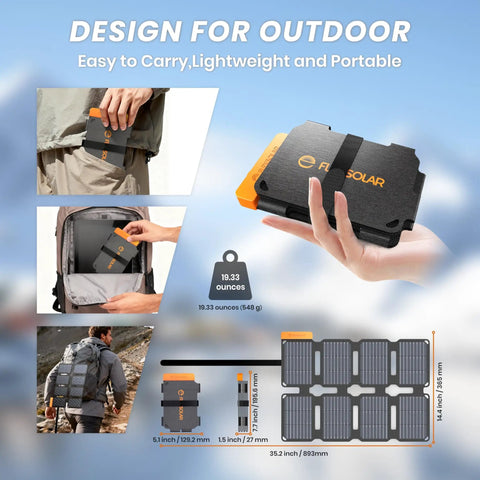 Ultra Portable 25W Solar Panel Charger With Quick Charge USB A And USB C Ports Lightweight Foldable Design With Carabiner Clip