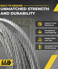 Heavy Duty Garage Door Torsion Spring Drum Cable Kit for 7 Foot Doors steel wire close-up showing durability features