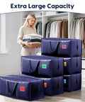 Woman using Six Pack Heavy Duty Moving Bags 210GSM With Full Open Side Zipper 93L Waterproof Foldable Storage Totes for organization