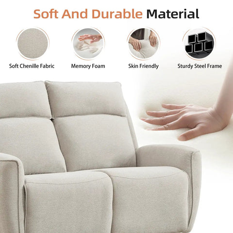 Two Seat Manual Loveseat Recliner Sofa With Wall Hugger Design, Independent Reclining Seats From 90 To 150 Degrees, Chenille Beige Fabric