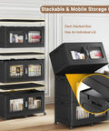 Heavy Duty 600 Gallon Storage Bins 8 Pack Beast Mode stackable boxes with grippy wheels and snap-on lids, arranged in a mobile storage system.