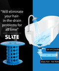 Keep Your Bath Pipes Running Slick With This In-Drain Bathtub Hair Catcher And Clog Blocker Guard, blue silicone hair catcher for standard tub openings.